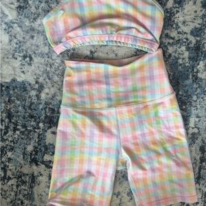Beyond Yoga Pastel Plaid Athletic Shorts